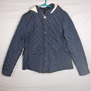 Women's XL/XG CiSono Quilted Sherpa Lined Full Zip Hooded Navy Blue Coat/Parka